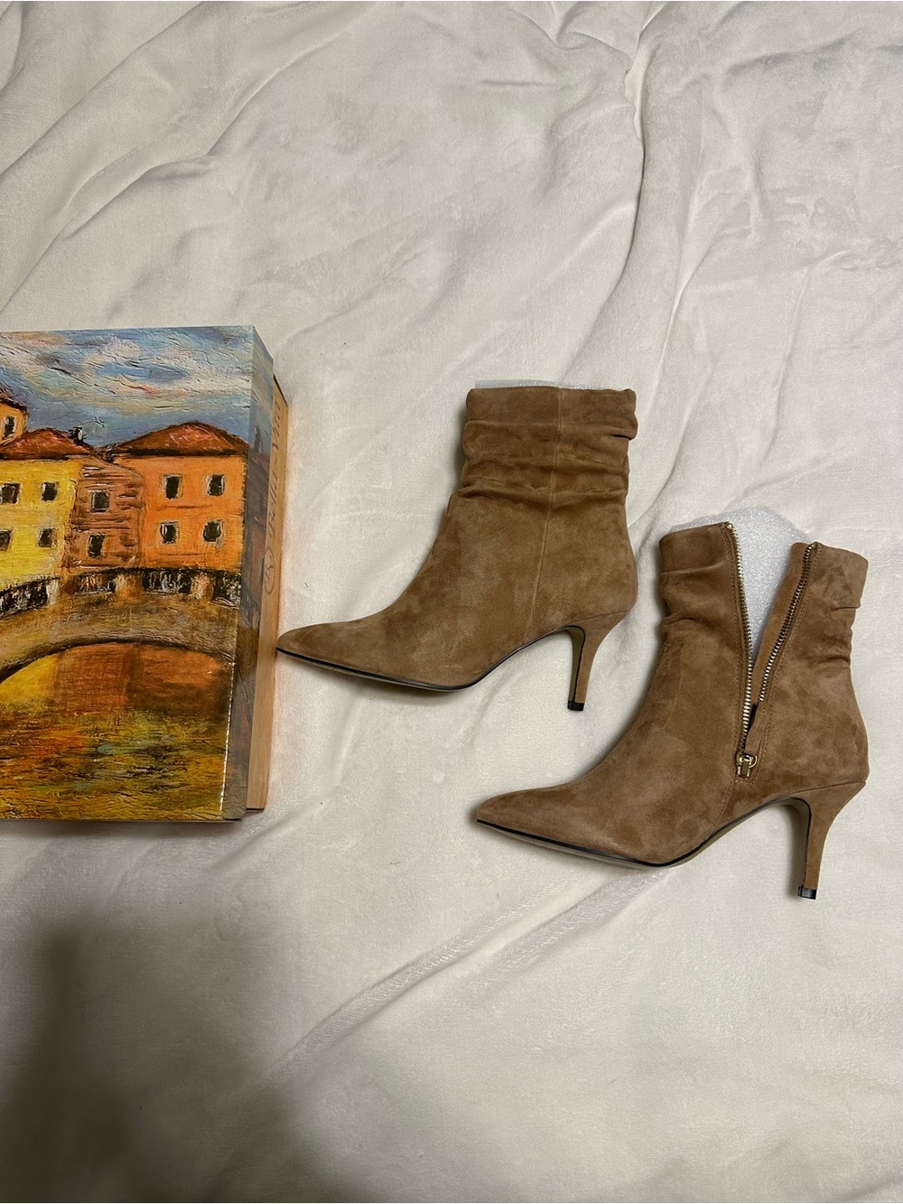 Bella Vita Tan Suede Pointed-Toe Ankle Boots